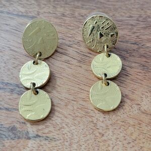Gold-Tone Triple Disc Drop Earrings